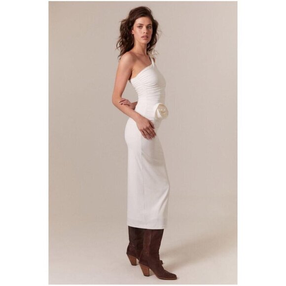 BARDOT Lilita Rosette One-Shoulder Stretch Jersey Midi Dress in Orchid White XS - Picture 15 of 16